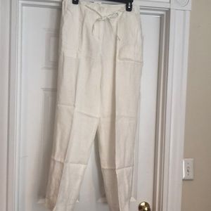 Women’s J. Jill white summer pants with front zipper and tie waist